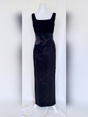 Niteline Della Roufogali Sleeveless Square Neck Beaded Dress Size 2 Black VTG